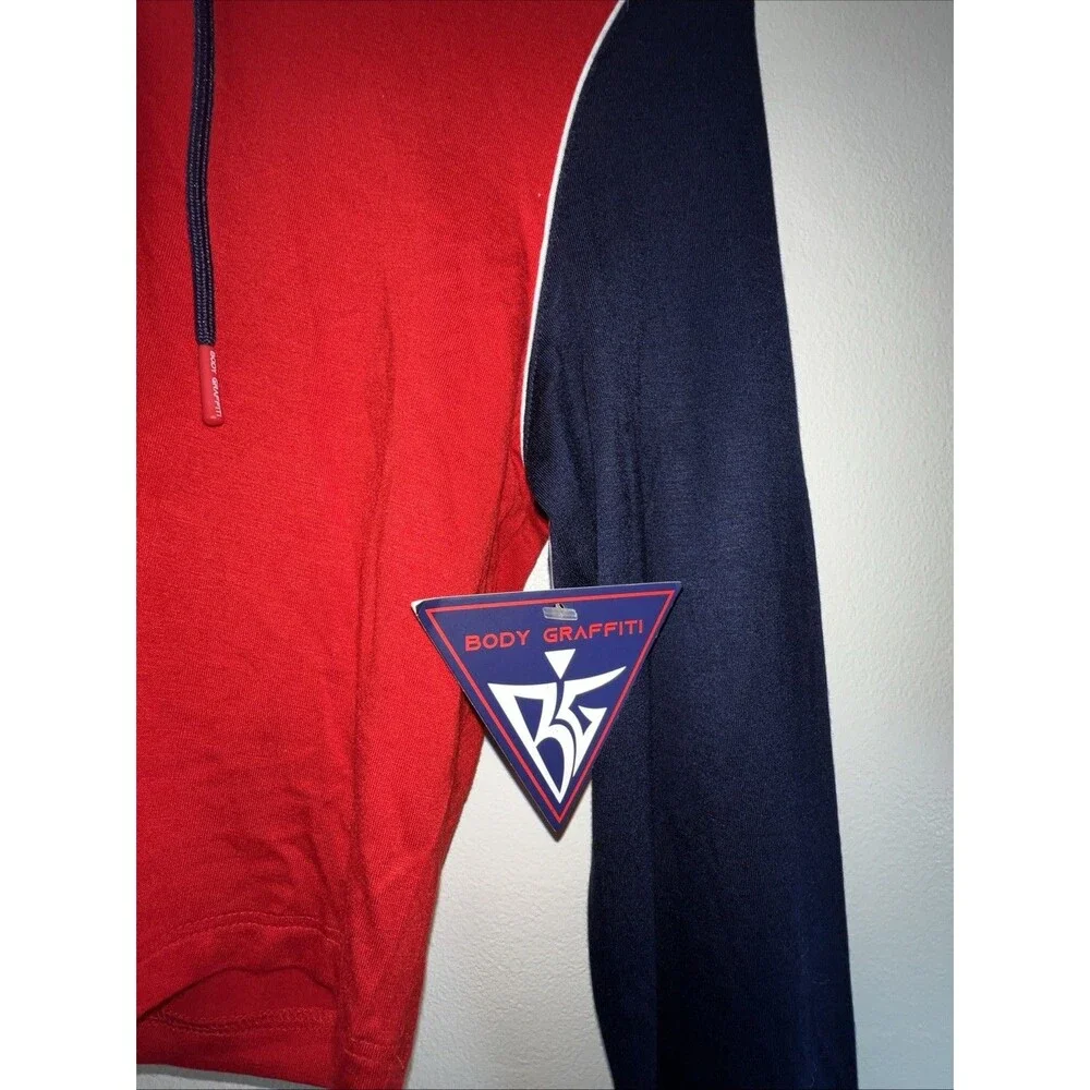 Body Graffiti Women’s Red‎ & Blue Crop Long-sleeve Hooded Top Size Medium